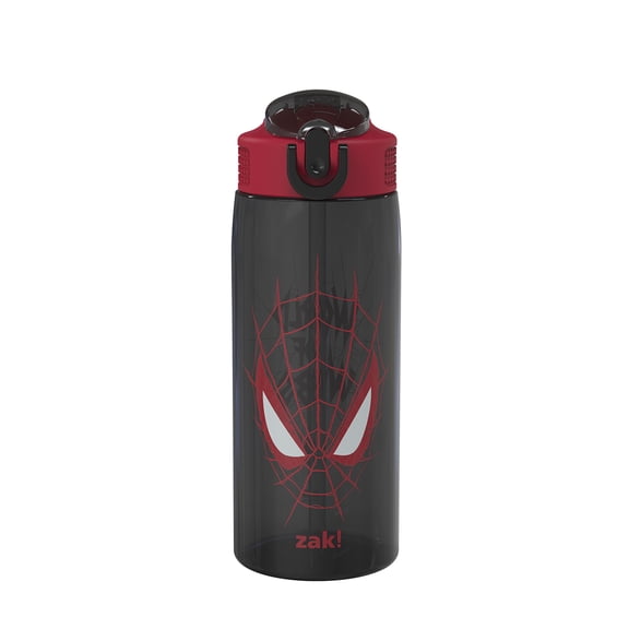 Zak Designs 25oz Spiderman Kids Straw Water Bottle, Durable Plastic Park Bottle with Easy-Open Locking Spout Cover for Travel, Built in Carry Handle