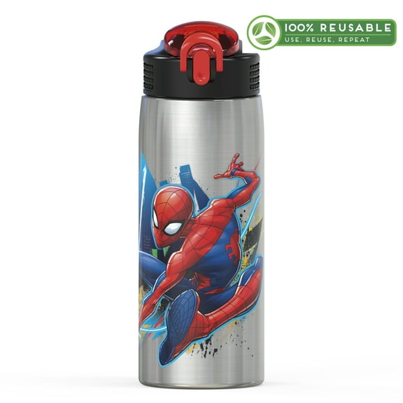 Zak Designs 27 oz. Marvel Stainless Steel Water Bottle with Flip-up Straw Spout, Spider Man