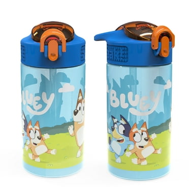 Zak Designs 2pc 16 oz Bluey Kids Water Bottle Plastic with Easy-Open Locking Spout Cover for Travel, Bluey