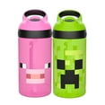 thumbnail image 1 of Zak Designs 2pc 16 oz Kids Water Bottle Plastic with Flip Straw Carry Handle, Minecraft Creeper & Pig, 1 of 14
