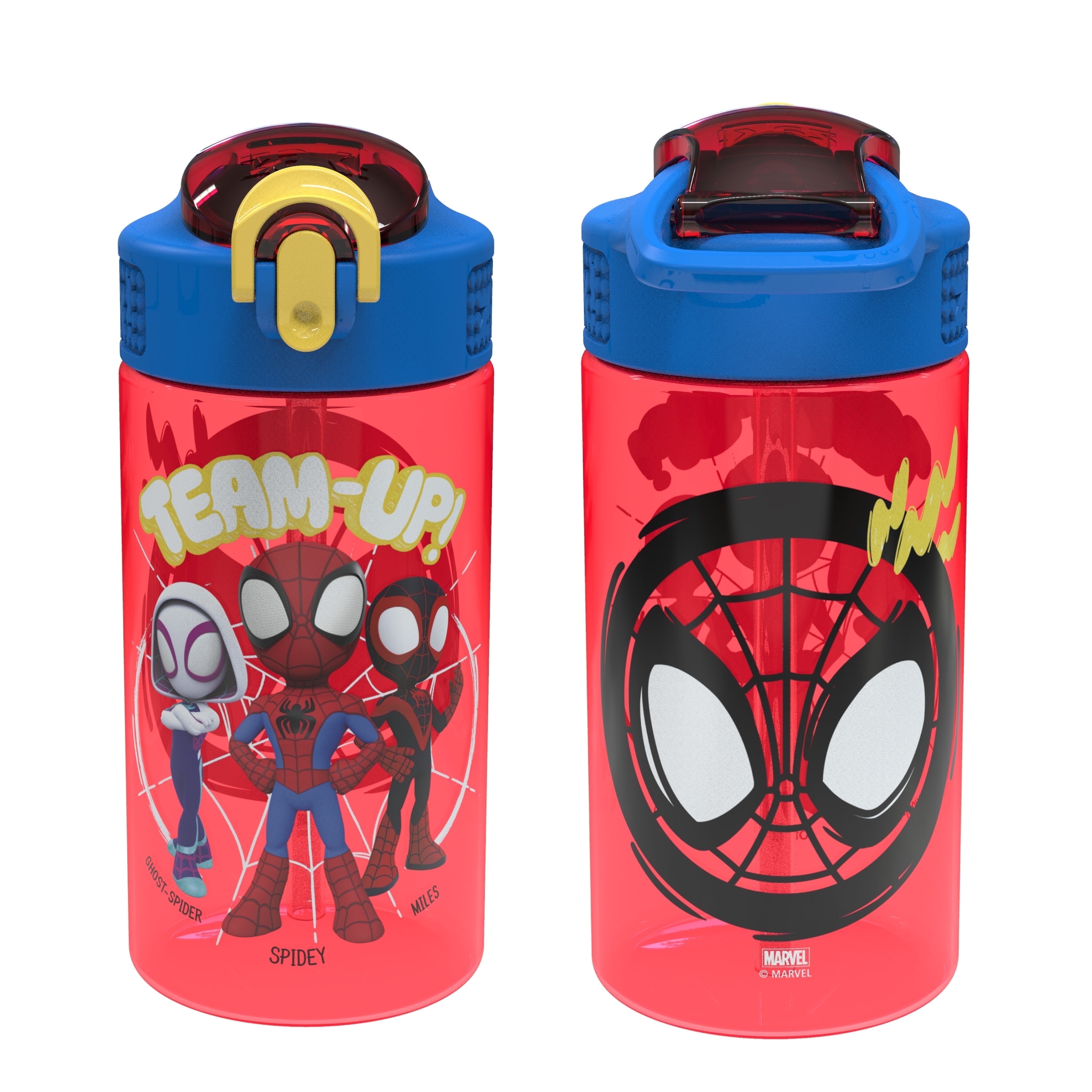 Zak Designs Spidey & Friends 16oz Water Bottle – Marvel Spider‑Man Kids’ Pull‑Top Bottle For School & Sports