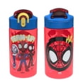 thumbnail image 1 of Zak Designs 2pc 16 oz Marvel Spider-Man Kids Water Bottle Plastic with Easy-Open Locking Spout Cover for Travel, Spidey and His Amazing Friends, 1 of 7