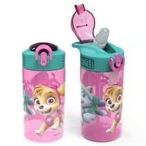 Zak Designs 2pc 16 oz Paw Patrol Kids Water Bottle Plastic with Push-Button Spout and Easy-Open Locking Cover for Travel, Paw Patrol Skye