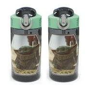 Zak Designs 2pc 16 oz Star Wars Kids Water Bottle Plastic with Push-Button,The Mandalorian Baby Yoda