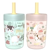 Zak Designs 12oz Barnyard Bunch Durable Plastic Capri Tumbler with Straw, 2 Pack