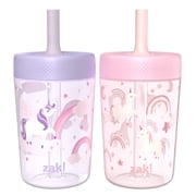 Zak Designs 12oz Rainbow Magic Durable Plastic Capri Tumbler with Straw, 2 Pack