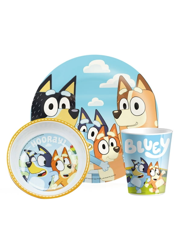 Zak Designs 3 pcs Bluey Kids Dinnerware Set Melamine Plate Bowl Tumbler Perfect for Kids, Bandit and Chilli