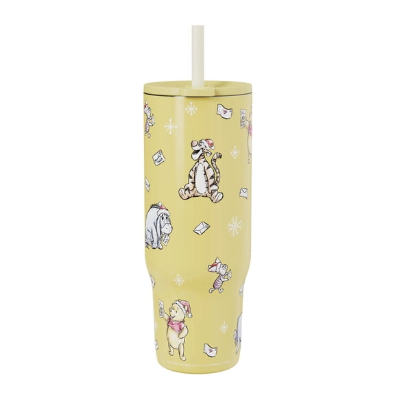 Zak Designs 30oz Double Wall Stainless Steel Tumbler, Straw Tumbler, Yellow Pooh