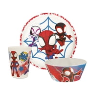 Zak Designs 3pcs Spiderman Kids Dinnerware Set Melamine Plate Bowl Tumbler Durable and Sustainable Material Melamine Bamboo, Non-BPA, Spider Friends
