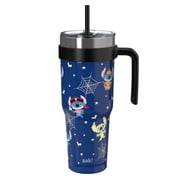 Zak Designs 40oz Stitch Halloween Straw Handle Tumbler, Double Wall Vacuum Insulated Stainless Steel Waverly Tumbler with Durable Plastic Straw, Travel Straw Tu