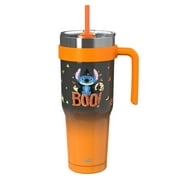 Zak Designs 40oz Stitch Halloween Straw Handle Tumbler, Double Wall Vacuum Insulated Stainless Steel Waverly Tumbler with Durable Plastic Straw, Travel Straw Tumbler with Handle, Ombre