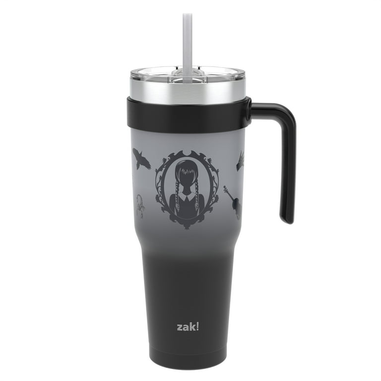 Zak Designs 40oz Wednesday Straw Handle Tumbler, Stainless Steel