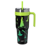 Zak Designs 40oz Wicked Halloween Straw Handle Tumbler, Double Wall Vacuum Insulated Stainless Steel Waverly Travel Tumbler with Durable Plastic Straw, Black