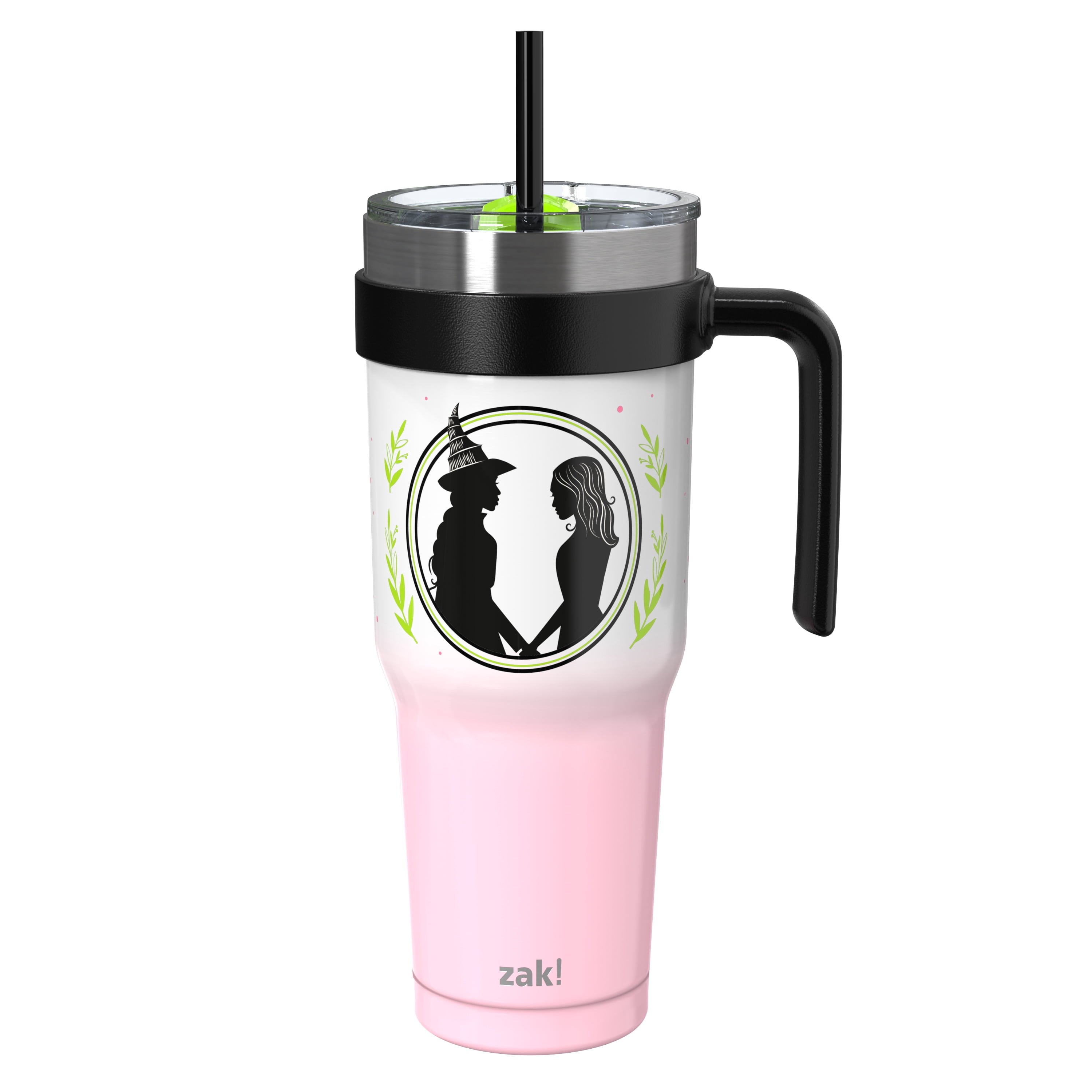 Zak Designs 40oz Wicked Halloween Straw Handle Tumbler, Double Wall Vacuum Insulated Stainless Steel Waverly Tumbler with Durable Plastic Straw, Travel Straw Tumbler with Handle, Ombre