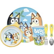 Zak Designs 5pcs Bluey Kids Dinnerware Set Includes Plate, Bowl, Tumbler and Utensil Tableware, Made of Durable Material, Non-BPA