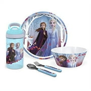 Zak Designs 5pcs Disney Frozen Kids Dinnerware Set Includes Plate, Bowl, Water Bottle, and Utensil Tableware, Non-BPA, Made of Durable Material and Perfect for Kids, Elsa, Olaf and Anna