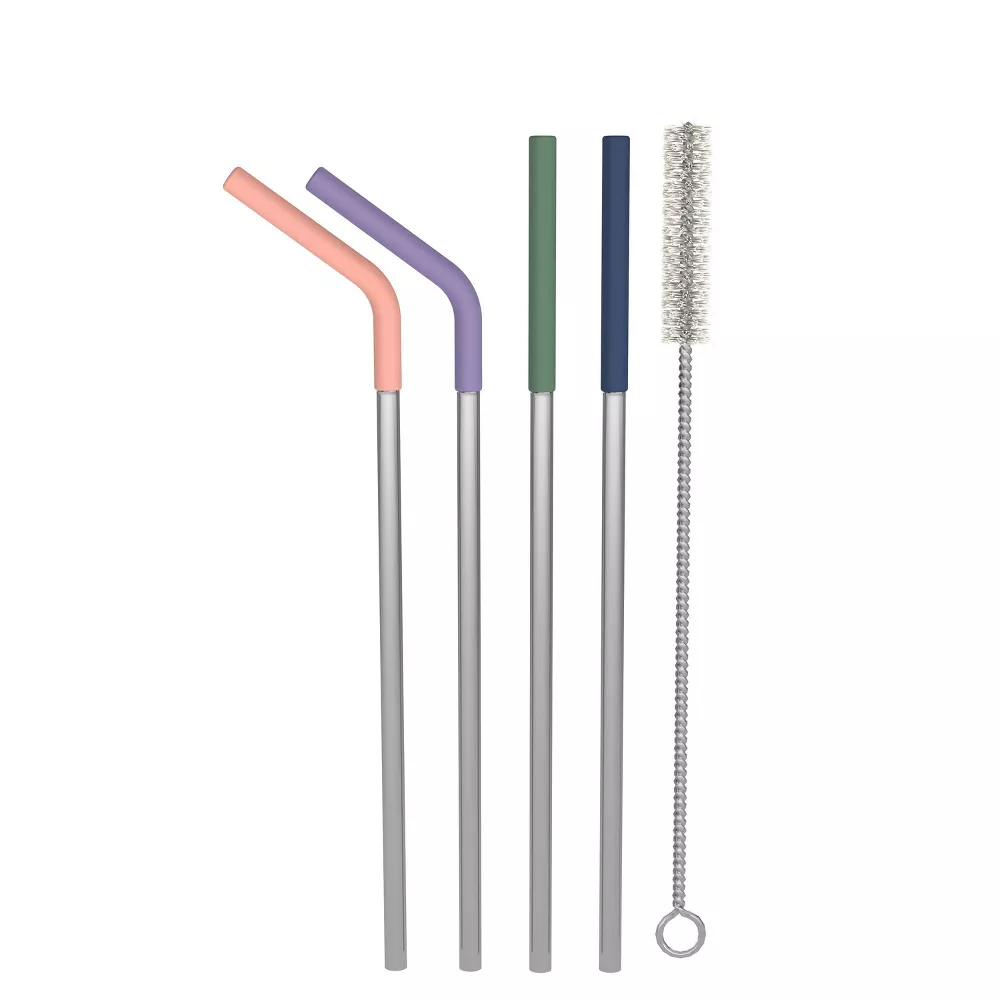 Zak Designs 5pk Straw Cleaner Set: Stainless Steel & Silicone, Multicolor, Dishwasher-Safe, Drinkware Accessories