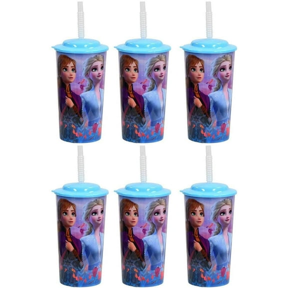 Zak Designs 6-Pack Disney Frozen 2 16oz Reusable Sports Tumbler Drinking Cups with Lids & Straws