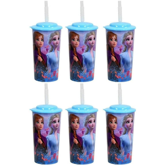 Zak Designs 6-Pack Disney Frozen 2 16oz Reusable Sports Tumbler Drinking Cups with Lids & Straws