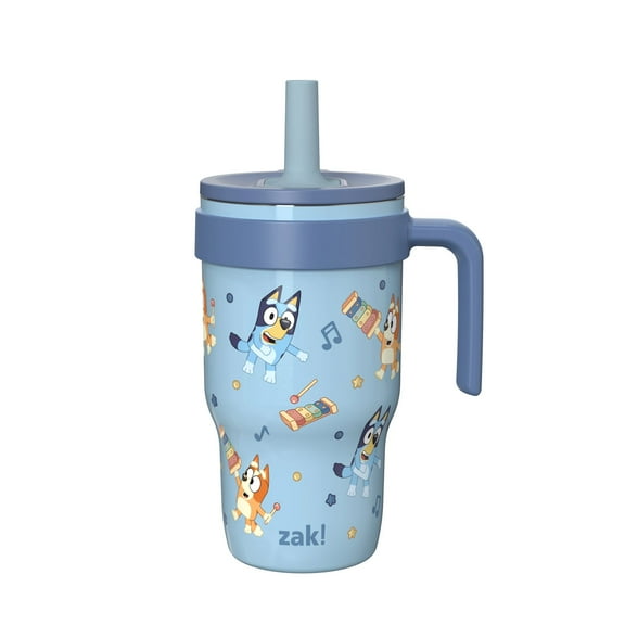 Zak Designs Bluey 10oz Mini Cruiser Tumbler, Soft Straw Stainless Steel Tumbler for Toddlers, Leak-Proof, Easy to Hold Handle