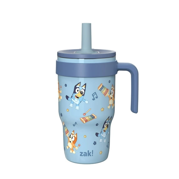 Zak Designs Bluey 10oz Mini Cruiser Tumbler, Soft Straw Stainless Steel Tumbler for Toddlers, Leak-Proof, Easy to Hold Handle