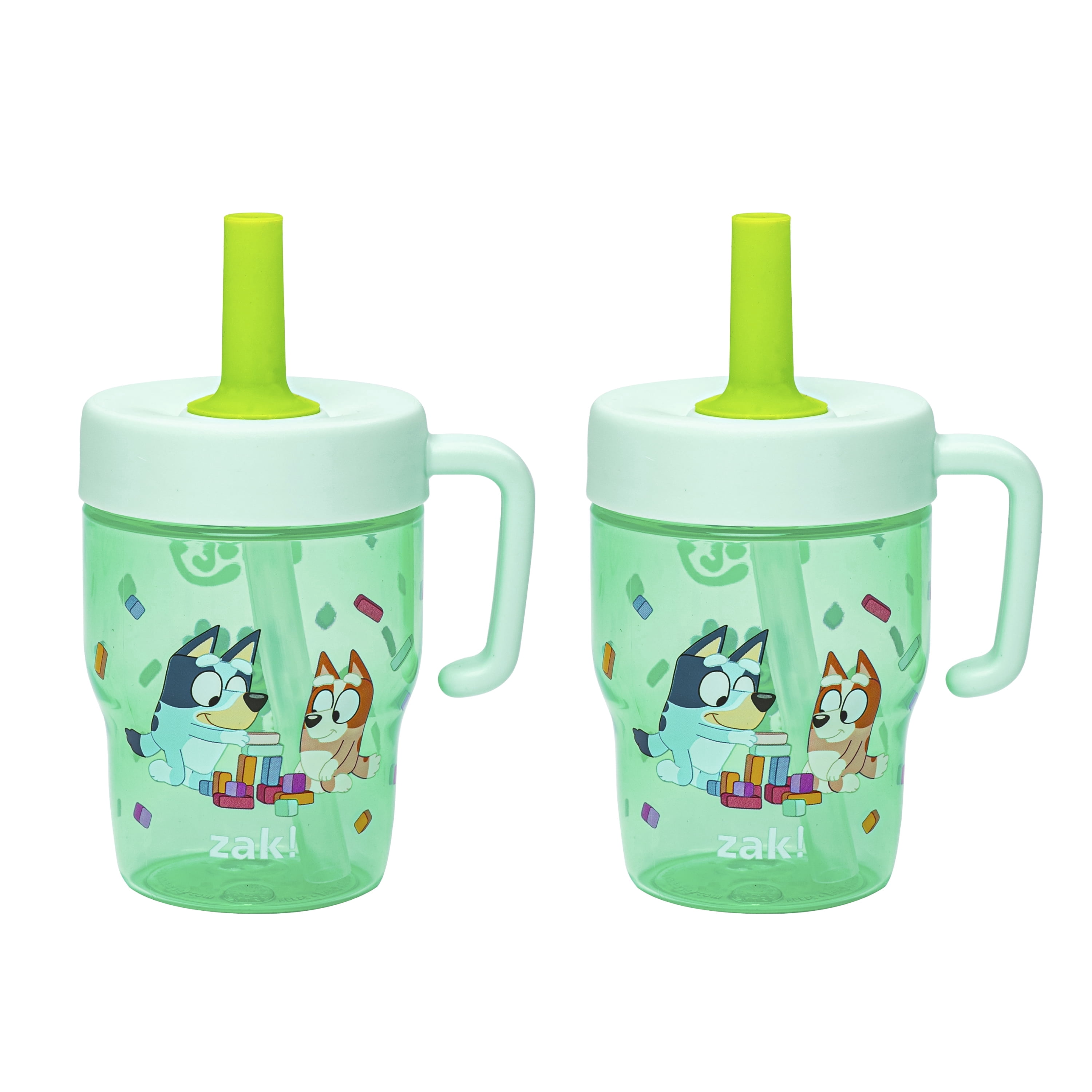 Zak Designs Bluey Capri Toddler Tumbler For Travel or At Home, 10oz 2-Pack Durable Plastic Sippy Cups With Handle and Leak-Proof Design are Perfect For Kids (Bluey and Bingo)