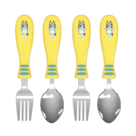 Zak Designs Bluey Easy-Grip Flatware with Rounded Handles for Kids, Plastic and 18/8 Stainless Steel Material, BPA Free, 2 Sets of Forks and Spoons