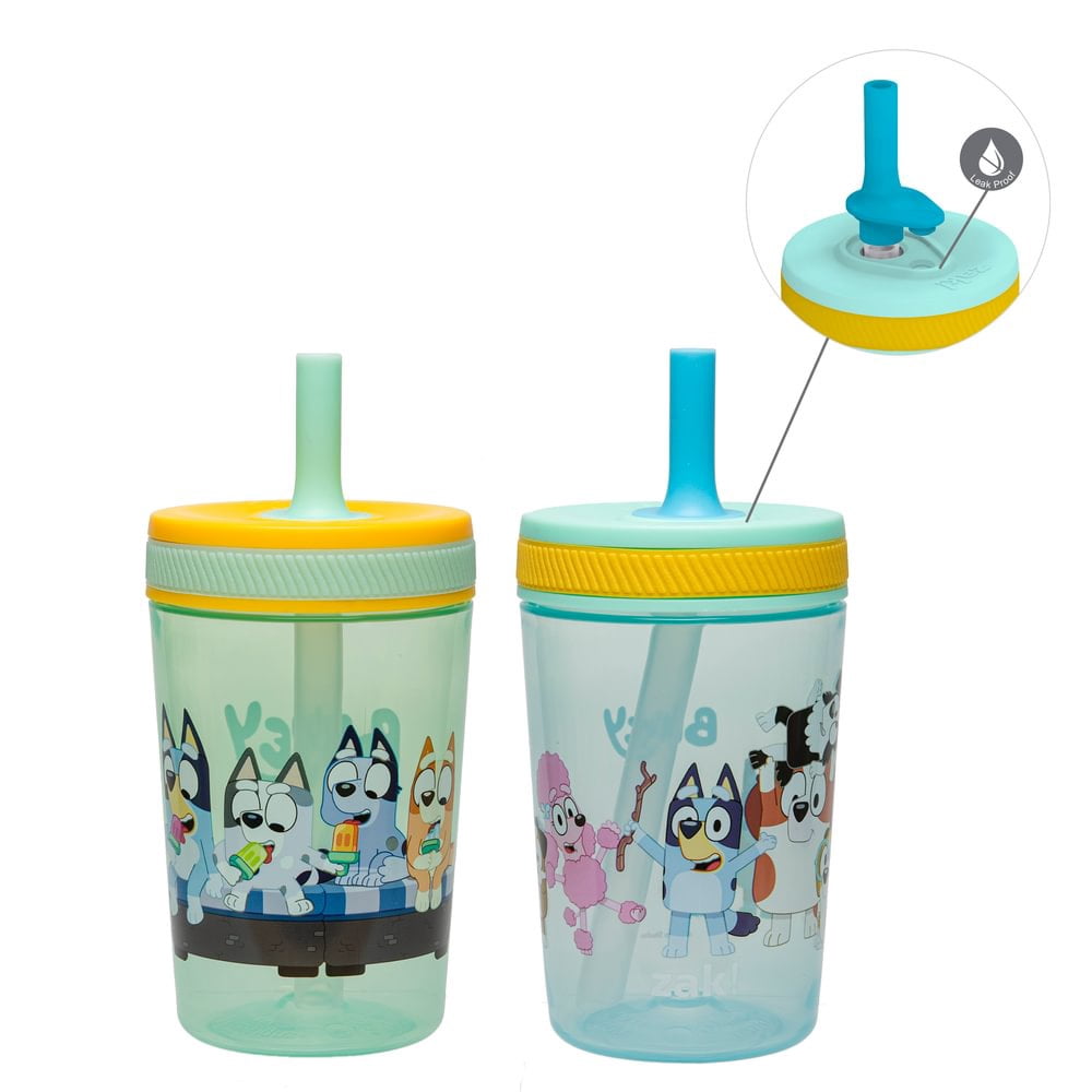 Zak Designs Bluey Kelso Toddler Cups For Travel or At Home, 15oz 2-Pack Durable Plastic Sippy Cups With Leak-Proof Design is Perfect For Kids (Bluey & Friends)