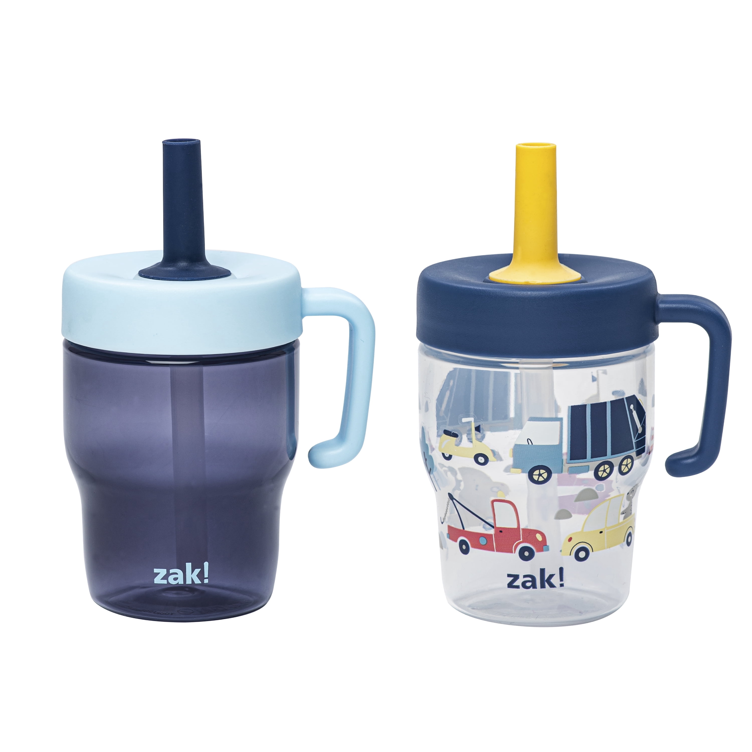 Zak Designs Capri Toddler Tumbler For Travel or At Home, 10oz 2-Pack Durable Plastic Sippy Cups With Handle and Leak-Proof Design are Perfect For Kids (Mainstreet and Lapis)