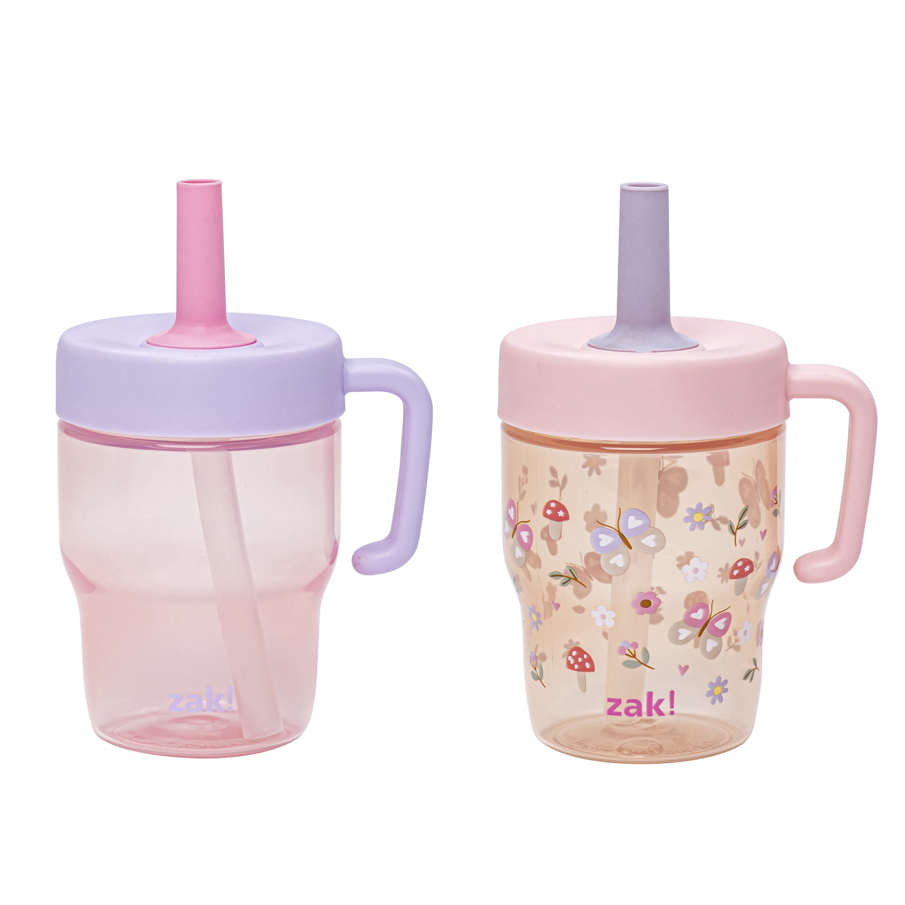Zak Designs Capri Toddler Tumbler For Travel or At Home, 10oz 2-Pack Durable Plastic Sippy Cups With Handle and Leak-Proof Design are Perfect For Kids (Springtime, Pink)