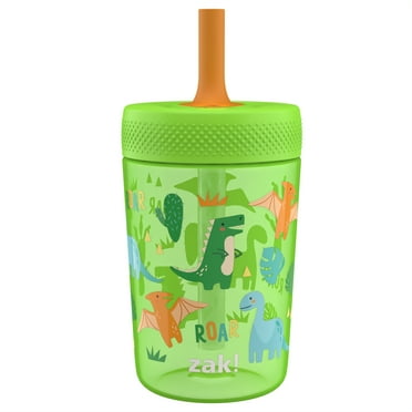Zak Designs Capri Tumbler, Soft Straw Tumbler for Toddlers, 12oz, Leak-Proof, Easy to Hold, Dinosaur