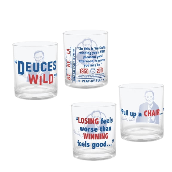 Zak Designs Collectible Vin Scully Double Old Fashioned Plastic Tumbler Set, Perfect for Dodger Baseball Fans and Drinks at Home (Set of 4 Cups, 14 oz, BPA Free)