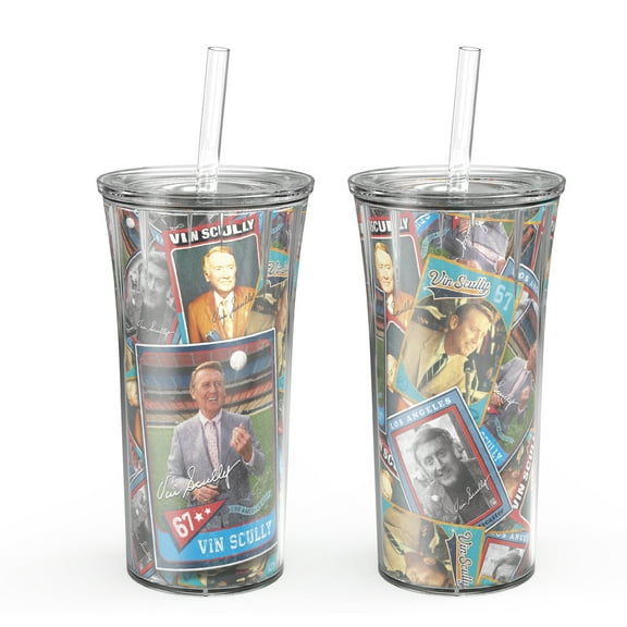 Zak Designs Collectible Vin Scully Double Wall Insulated Plastic Straw Tumbler Set, Perfect for Cold Beverages Dodger Baseball Fans (Set of 2 Travel Cups, 20 oz, BPA Free)