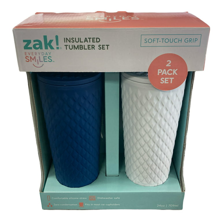 Zak Designs Cora 24 oz. Insulated Tumbler with Straw, 2 Pack - White & Navy  Blue 