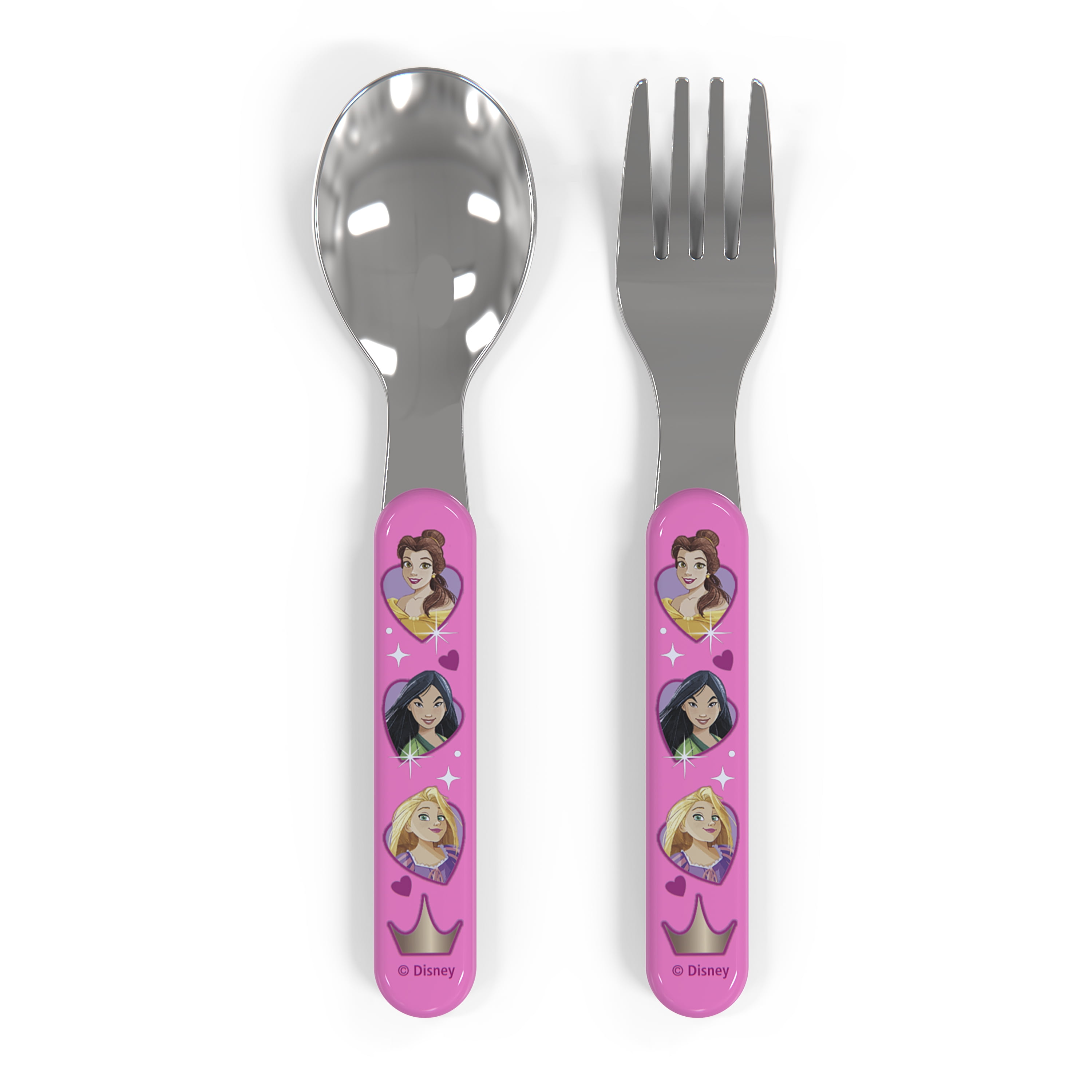 Zak Designs Disney Kids Fork and Spoon Set, Ultimate Princesses, 2