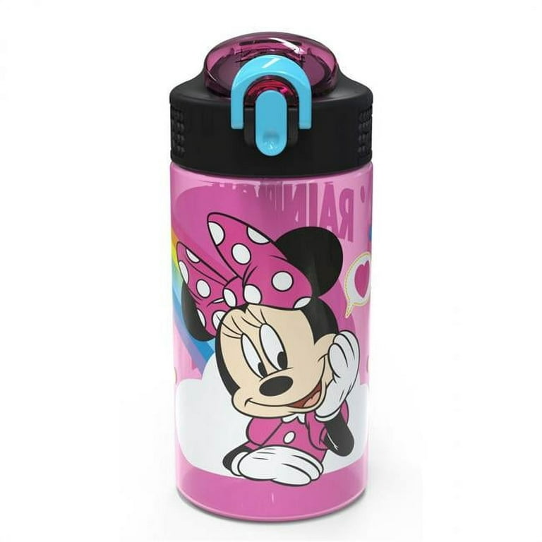 Zak Designs Disney Minnie's Happy Helpers - Stainless Steel Water Bottle  with One Hand Operation Action Lid and Built-in Carrying Loop, Kids Water