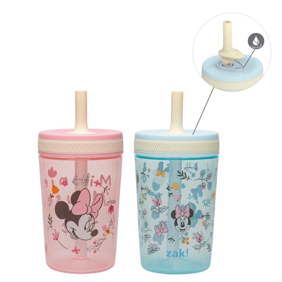 Zak Designs Disney Minnie Mouse Kelso Toddler Cups For Travel or At Home, 15oz 2-Pack Durable Plastic Sippy Cups With Leak-Proof Design is Perfect For Kids (Minnie Mouse)