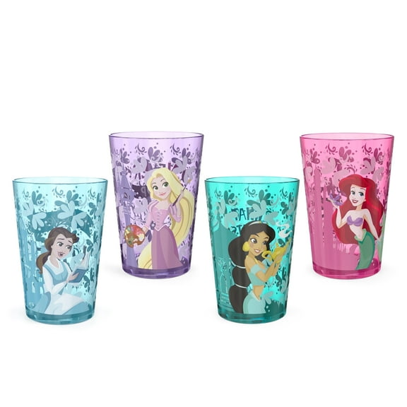 Zak Designs Disney Princess Kids 4-Piece 14.5 oz. Tumbler Set Durable Plastic Cups Fun Drinkware Nesting 4 pcs Set, Princess Ariel and Friends