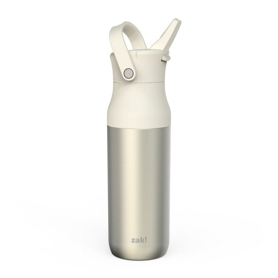 Zak Designs Harmony Water Bottle for Travel or At Home, 32oz Recycled Stainless Steel is Leak-Proof and Vacuum Insulated with Straw Lid and Carry Handle (Ivory White)