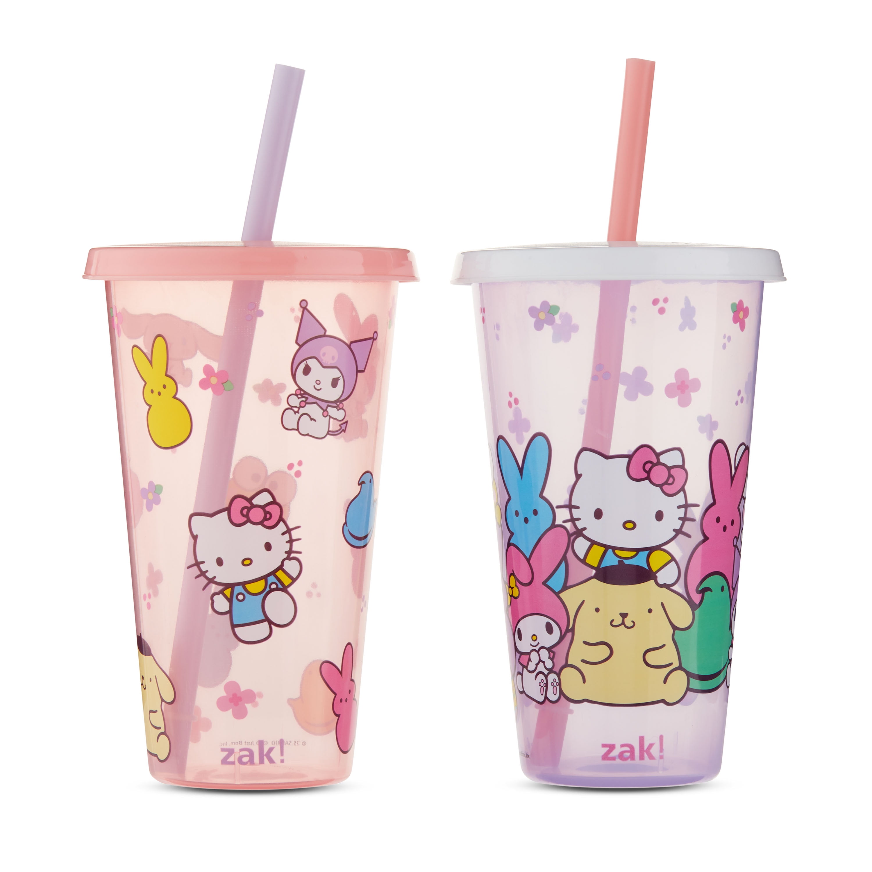 Zak Designs Hello Kitty Peeps 2pk Pink 25oz PP Straw Tumbler Set