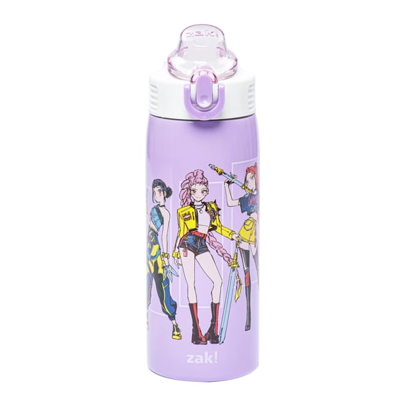 Zak Designs KPop Demon Hunters Sage Kids Water Bottle For School or Travel, 19oz Insulated Stainless Steel Water Bottle With Straw, Handle, and Leak-Proof Spout Cover, BPA Free (Rumi, Mira, Zoey)