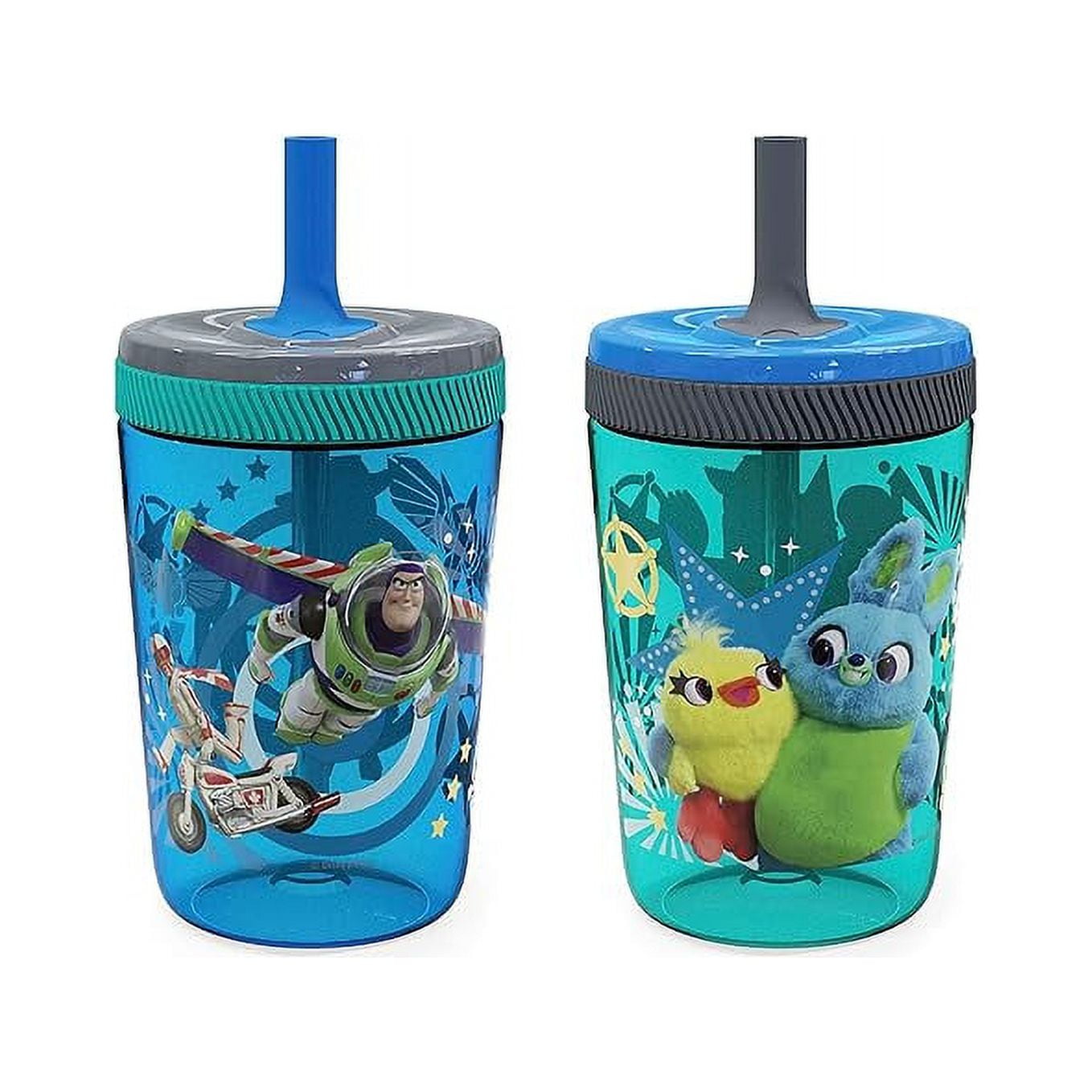 Zak Designs Kelso 15 oz Tumbler Set (Toy Story 4 - Woody & Buzz 2pc Set) Toddlers Cup Non-BPA Leak-Proof Screw-On Lid with Straw Made of Durable Plastic and Silicone, Perfect Baby Cup Bundle for Kids