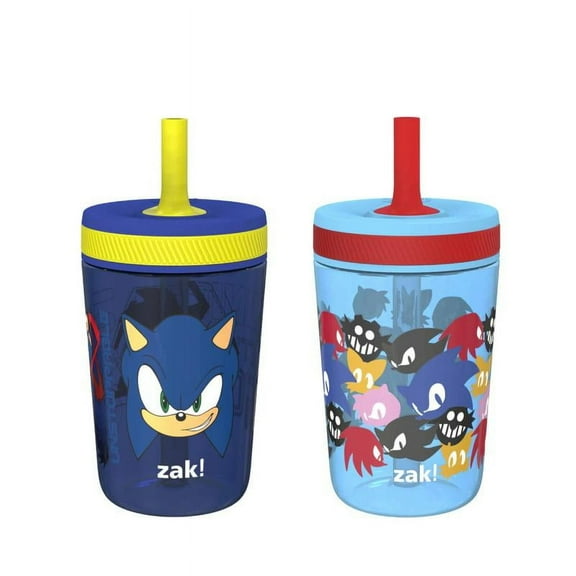 Zak Designs Kelso Kids Leakproof Straw Cup with Silicone Spout - Plastic, 15 Ounces, 2 Pack BPA Free Water Bottles