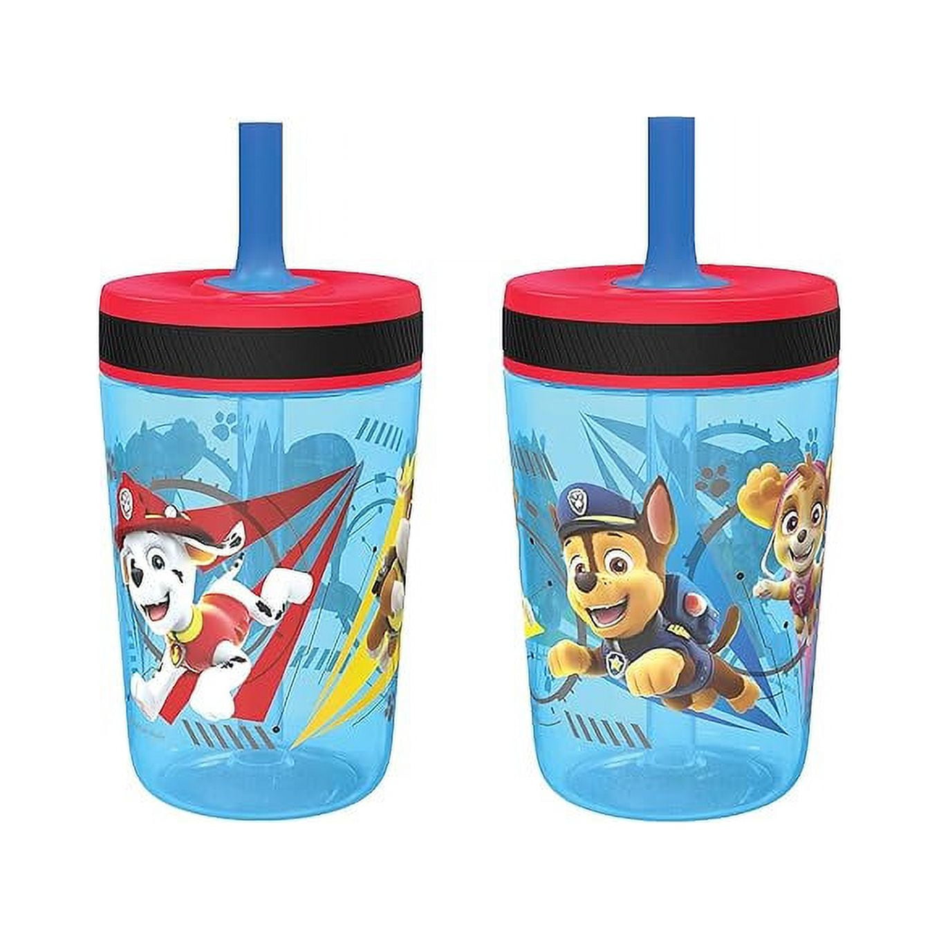 Zak Designs Kelso Tumbler 15 oz Set (Paw Patrol - Chase & Marshall 2pc Set) Toddlers Cups Non-BPA Leak-Proof Screw-On Lid with Straw Made of Durable Plastic and Silicone, Perfect Baby Cup for Kids