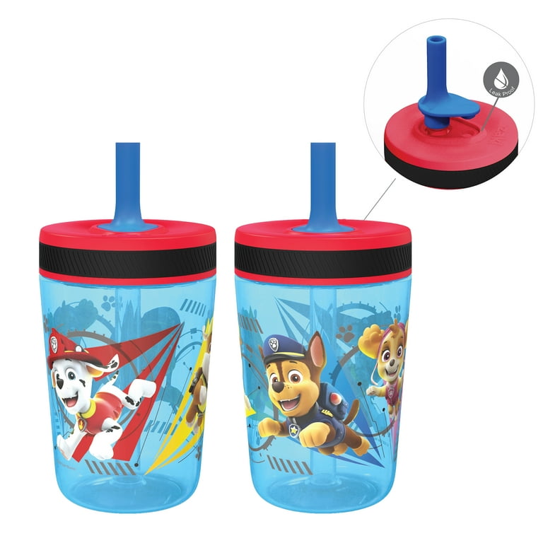 Zak Designs Kelso Tumbler 15 oz Set (Paw Patrol - Chase & Marshall 2pc Set)  Toddlers Cups Non-BPA Leak-Proof Screw-On Lid with Straw Made of Durable