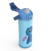 Zak Designs 20oz Kids Straw Water Bottle, Stainless Steel Vacuum Insulated Liberty Bottle with Easy-Open Locking Spout Cover for Travel, Built in Carry Handle, Stitch