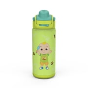 Zak Designs 14oz Kids Straw Water Bottle, Stainless Steel Double Wall Insulated Lincoln Bottle with Easy-Open Locking Spout Cover for Travel, Built in Carry Handle, CoComelon