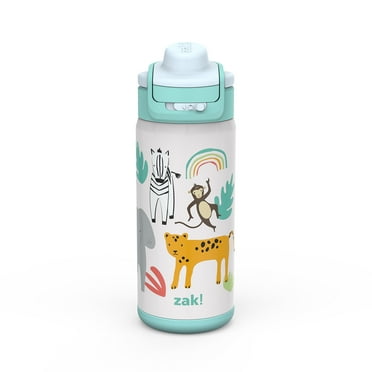 Zak Designs Lincoln 14oz Stainless Steel Double Wall Insulated Water Bottle with Leak-Proof Design, Reusable, Convenient Carry Handle for Travel,  Reusable, Convenient carry handle for travel, Safari