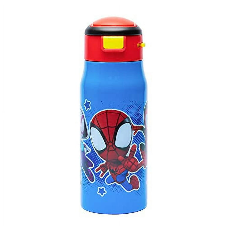 Zak Designs 27 oz. Marvel Stainless Steel Water Bottle with Flip-up Straw  Spout, Spider Man