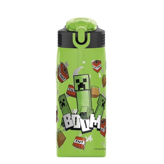 Zak Designs Minecraft 25 ounce Reusable Plastic Water Bottle with Straw, Creepers